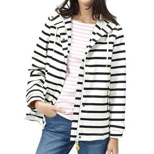 Women's Joules Striped Rain Jacket - Black and White